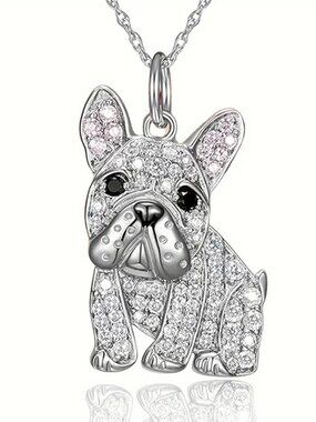 925 Sterling Silver Plated Frenchie Bulldog French Pendant Necklace Dog Lovers